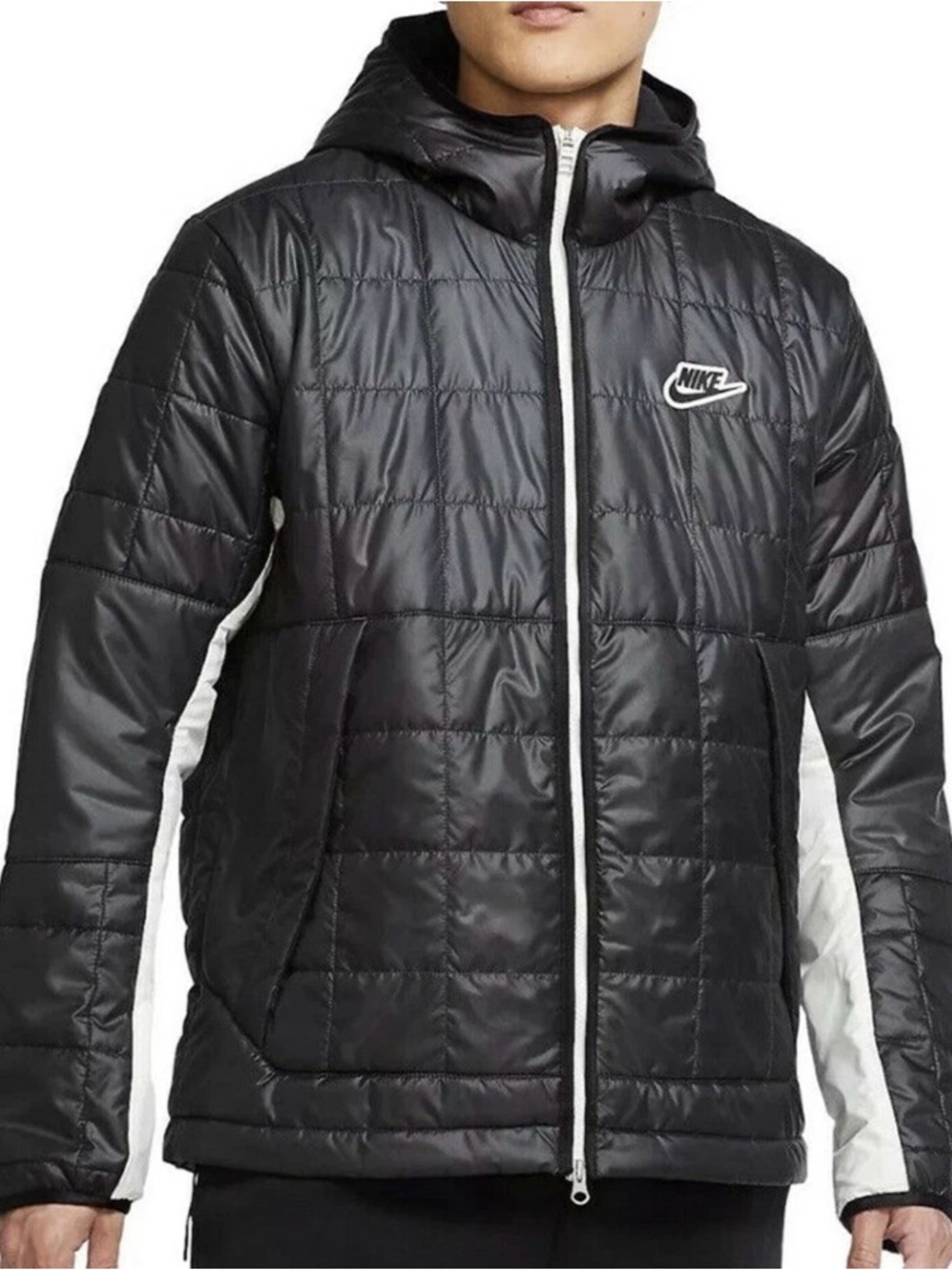 Nike Black Hooded Quilted Jacket with fleece inside
